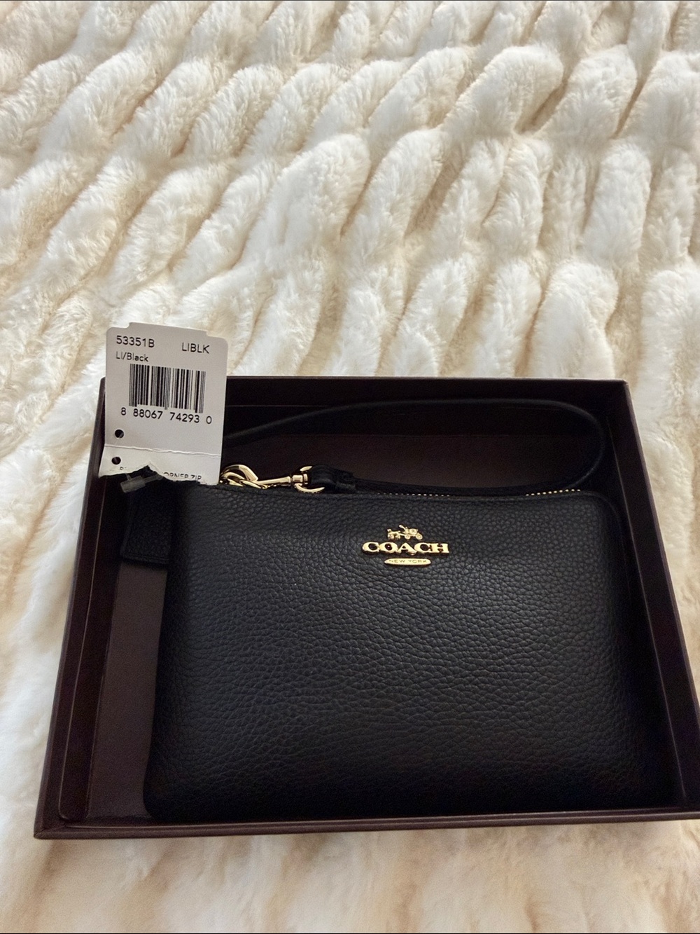 Coach Black Pebbled Leather Wristlet with Gold Logo - Picture 2 of 4